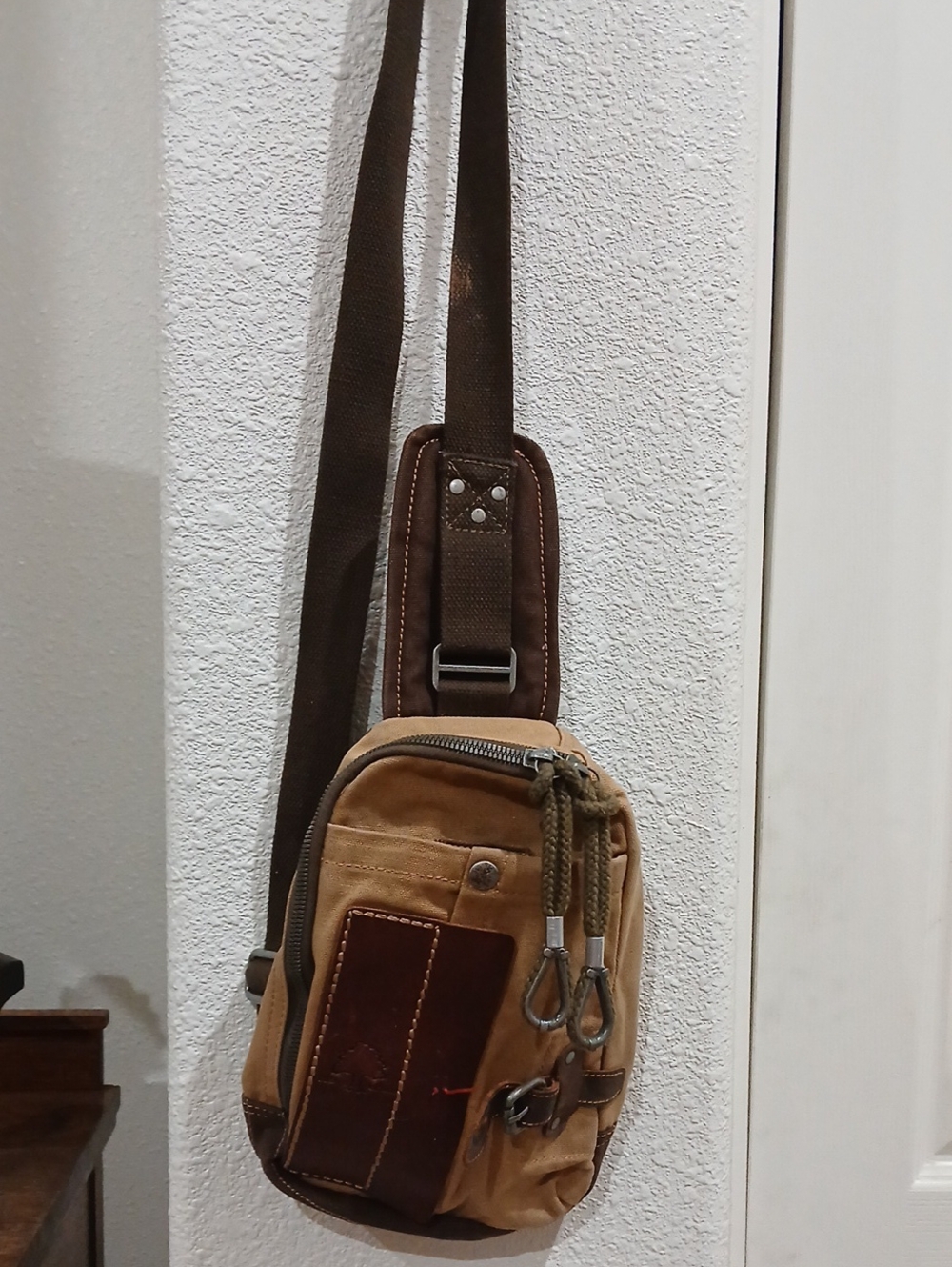Brown Canvas & Leather Sling Bag for Men